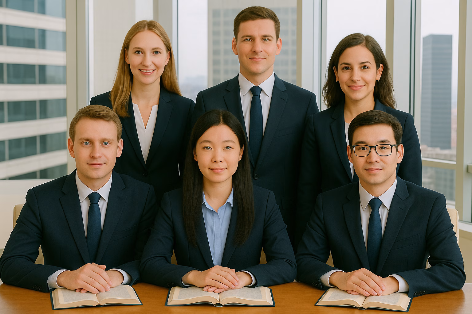 Diverse international law professionals group photo for Legal English students 