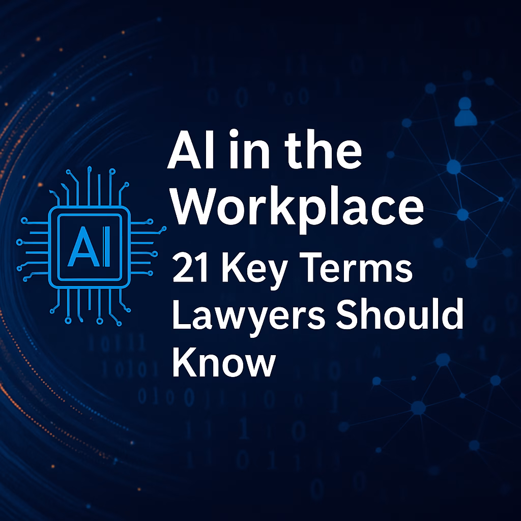 Abstract digital artwork of AI in the workplace with metallic structures and glowing network patterns, symbolizing automation and workforce change